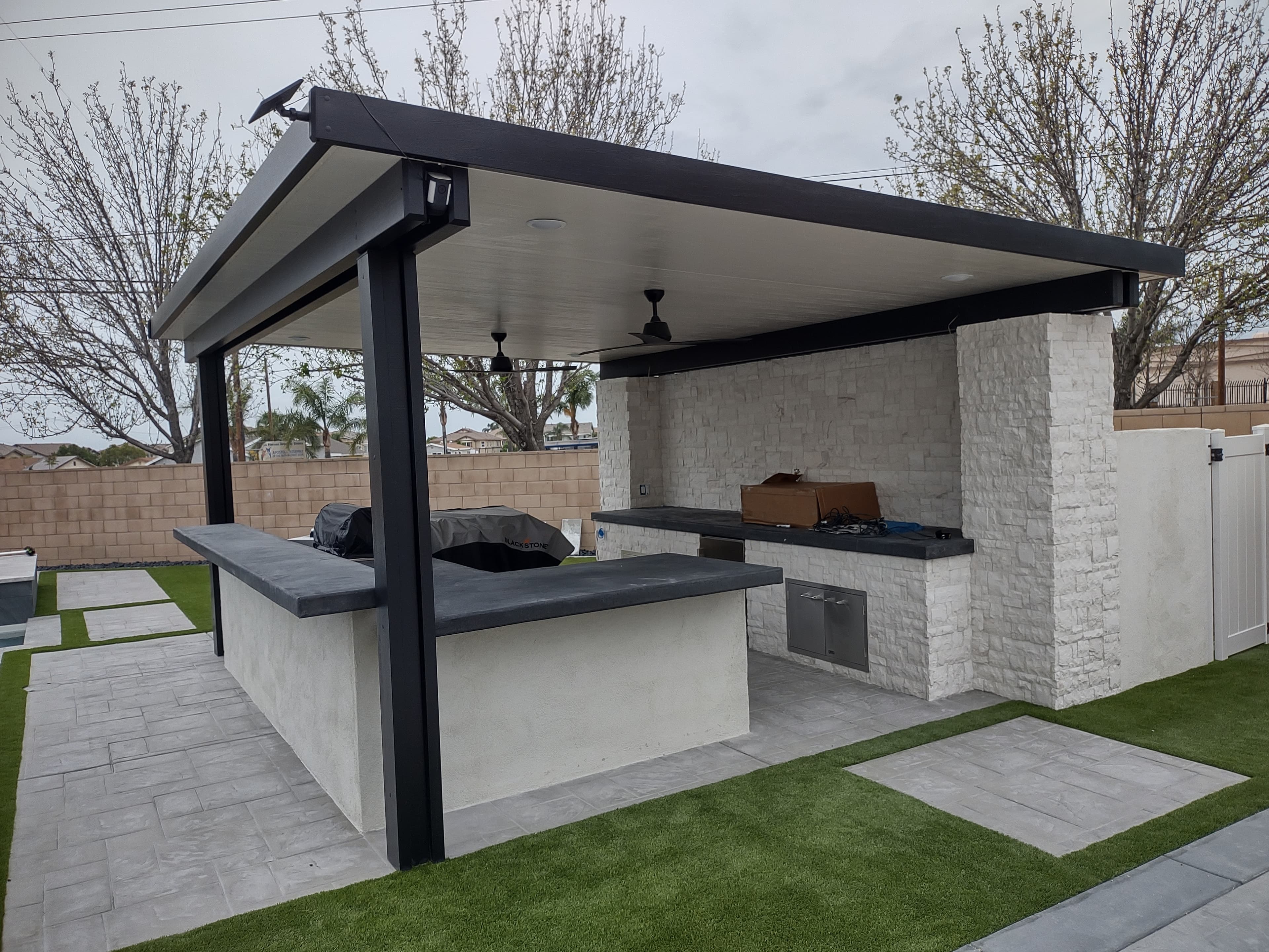 Clean modern aluminum patio cover after a wash