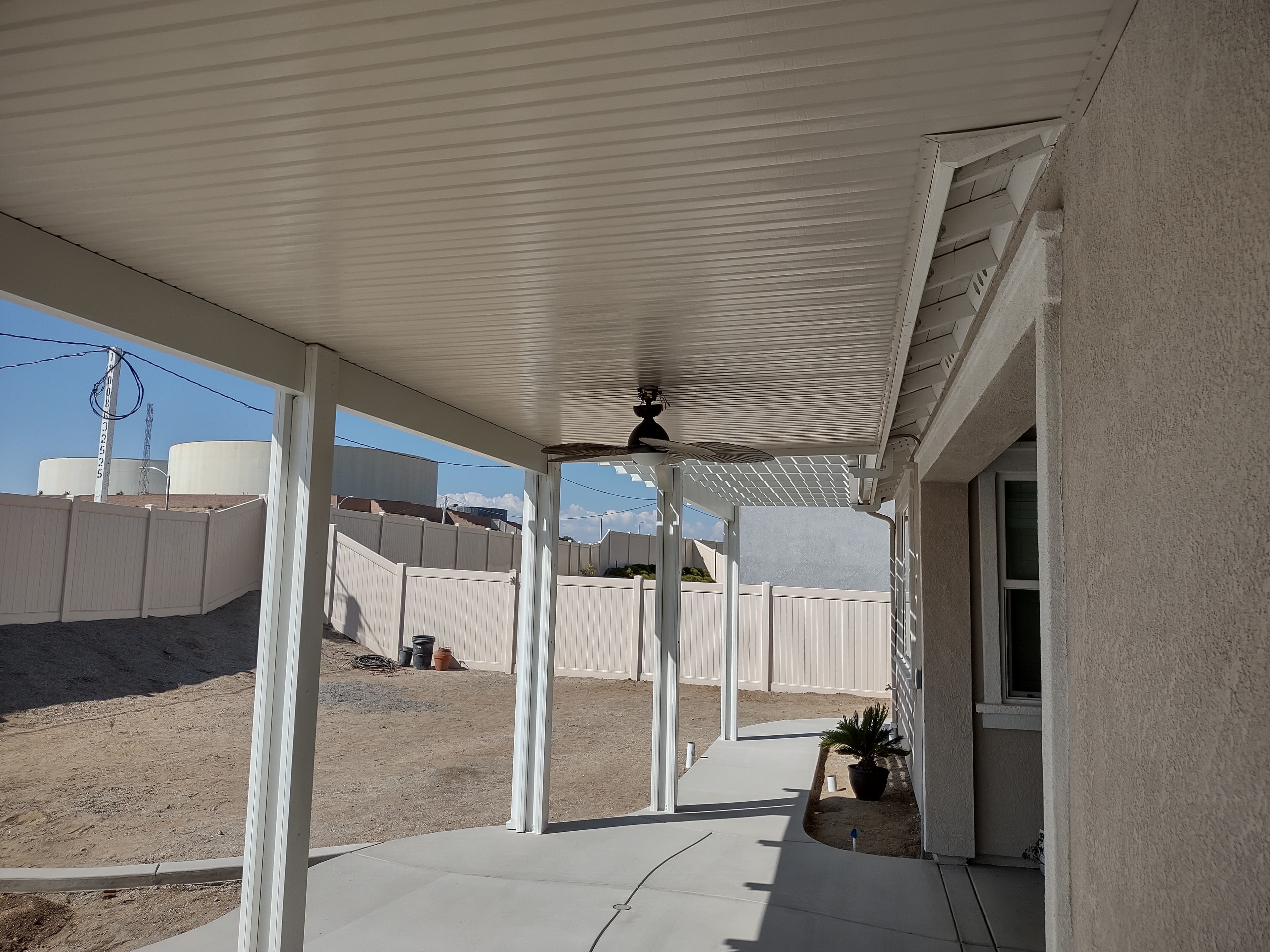 Solid aluminum patio cover with wood-grain finish